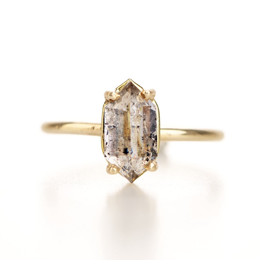 Shaela Elongated Hexagon Salt & Pepper Diamond Engagement Ring - MTD