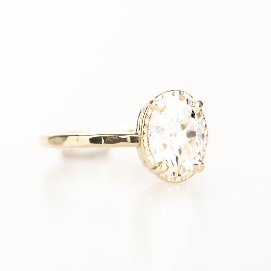 Anise 2ct Oval Engagement Ring Hammered Halo - MTD