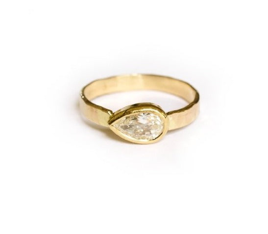 Flitiary | Pear Diamond Rustic Hammered 14k Gold Engagement Ring - Melissa Tyson Designs