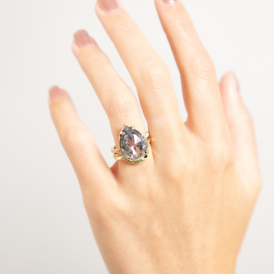Priya 6ct Pear Salt and Pepper Diamond Engagement Ring - MTD