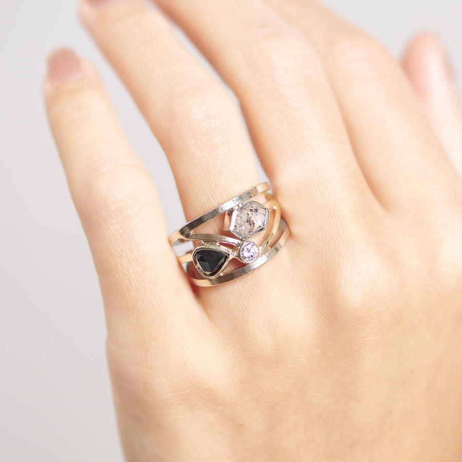 Vikki Geometric Salt & Pepper Diamond Split Band Cluster Ring - MTD