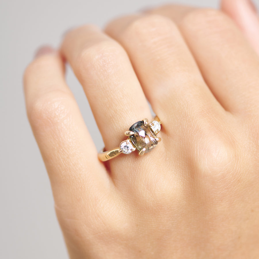 Victoria 3 Stone Salt and Pepper Diamond Engagement Ring - MTD