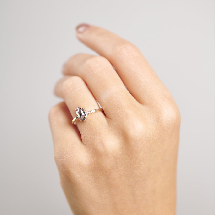 Zella 1ct Elongated Hexagon Salt and Pepper Diamond Engagement Ring - MTD