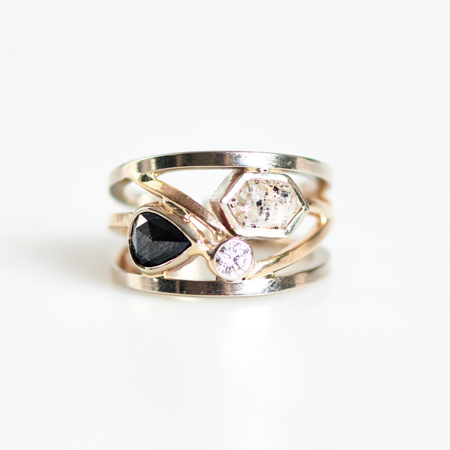 Vikki Geometric Salt & Pepper Diamond Split Band Cluster Ring - MTD