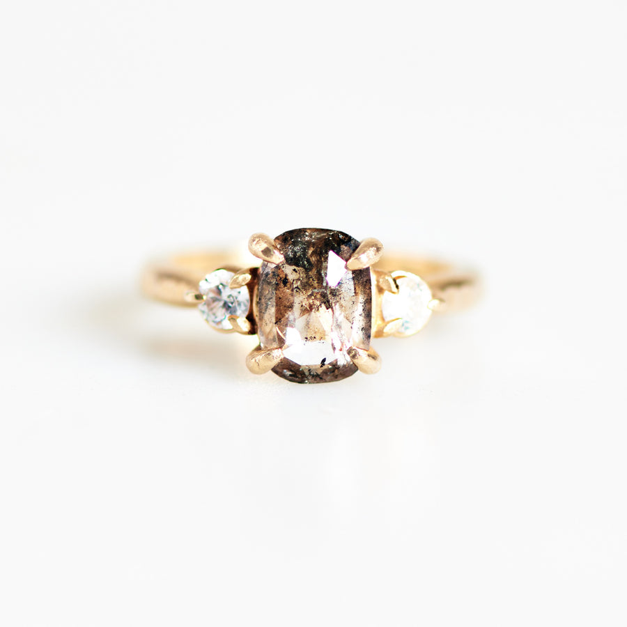 Victoria 3 Stone Salt and Pepper Diamond Engagement Ring - MTD