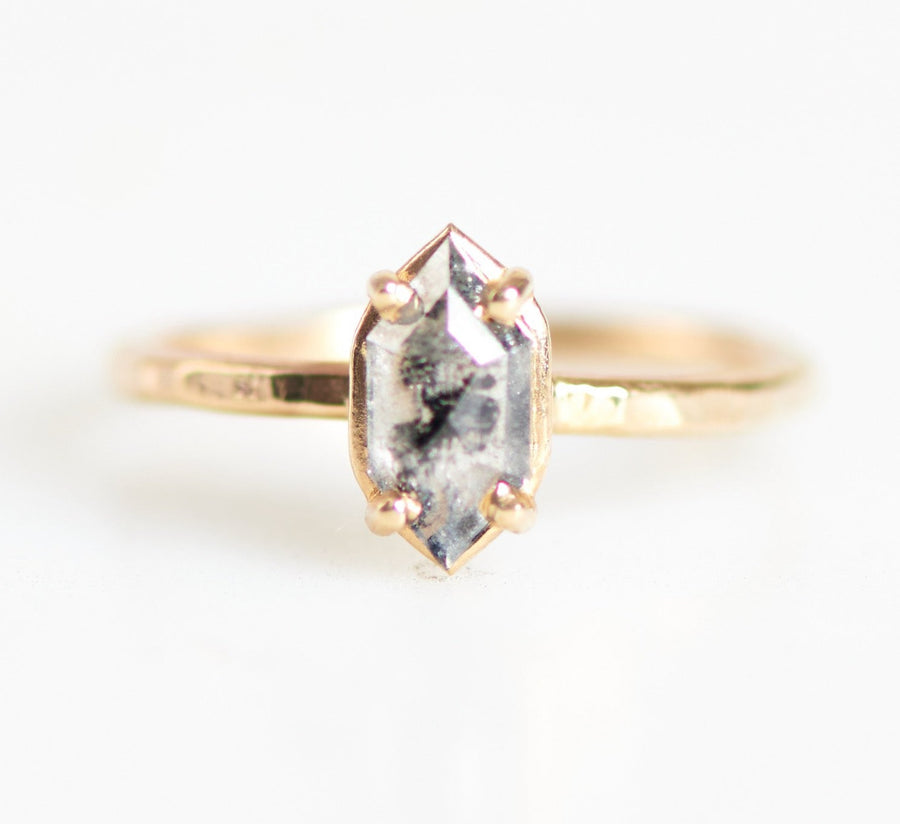 Zella 1ct Elongated Hexagon Salt and Pepper Diamond Engagement Ring - MTD