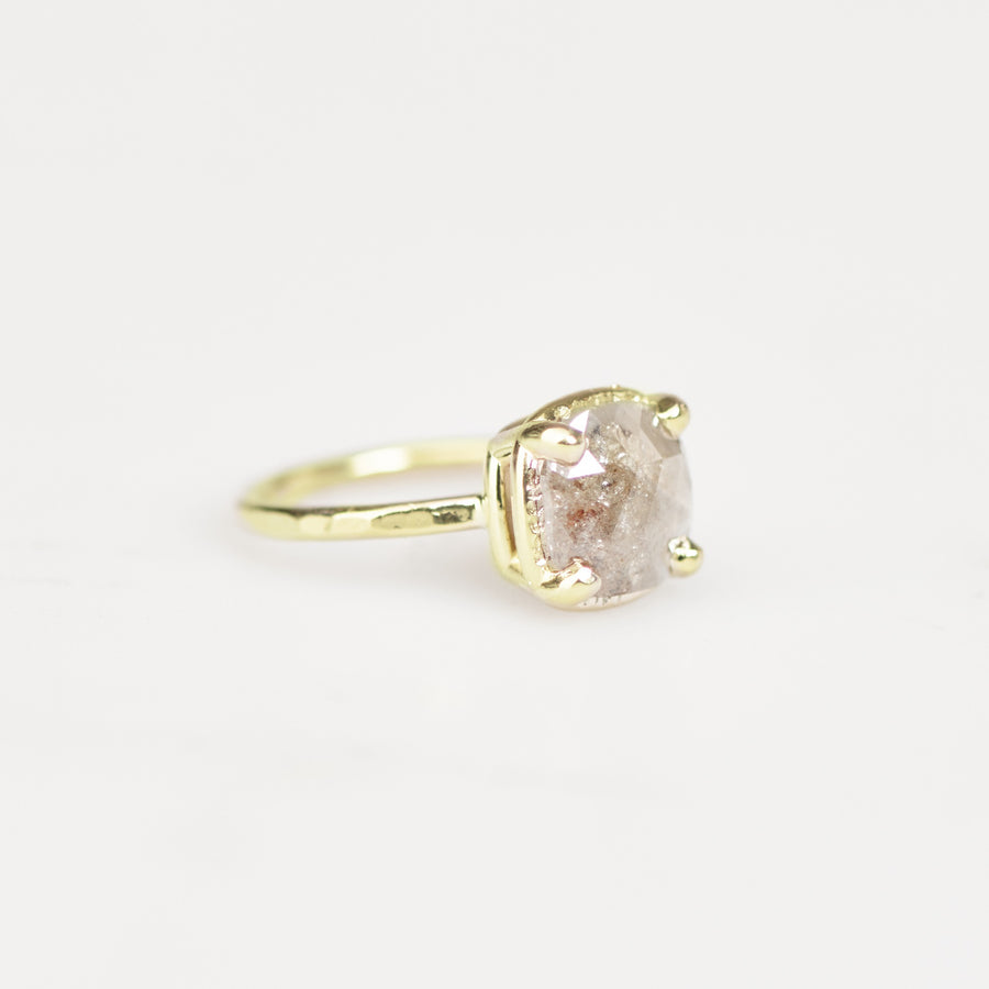 Clara | 2.5ct Salt and Pepper Diamond Cushion Rose Cut 14k Yellow Gold Engagement Ring - MTD