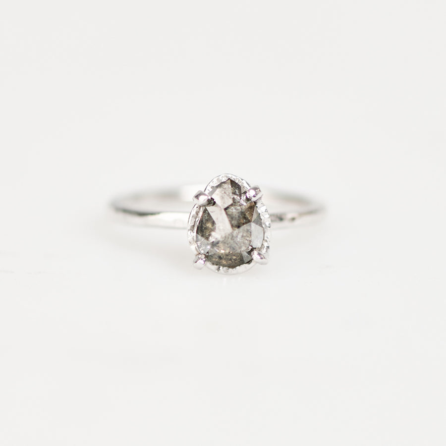 Ava | 1ct Pear Salt and Pepper Diamond 14k White Gold Engagement Ring - MTD