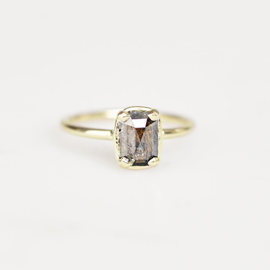 Elane | 1.5ct Emerald Cut Salt and Pepper Diamond 14k Yellow Gold Engagement Ring - MTD