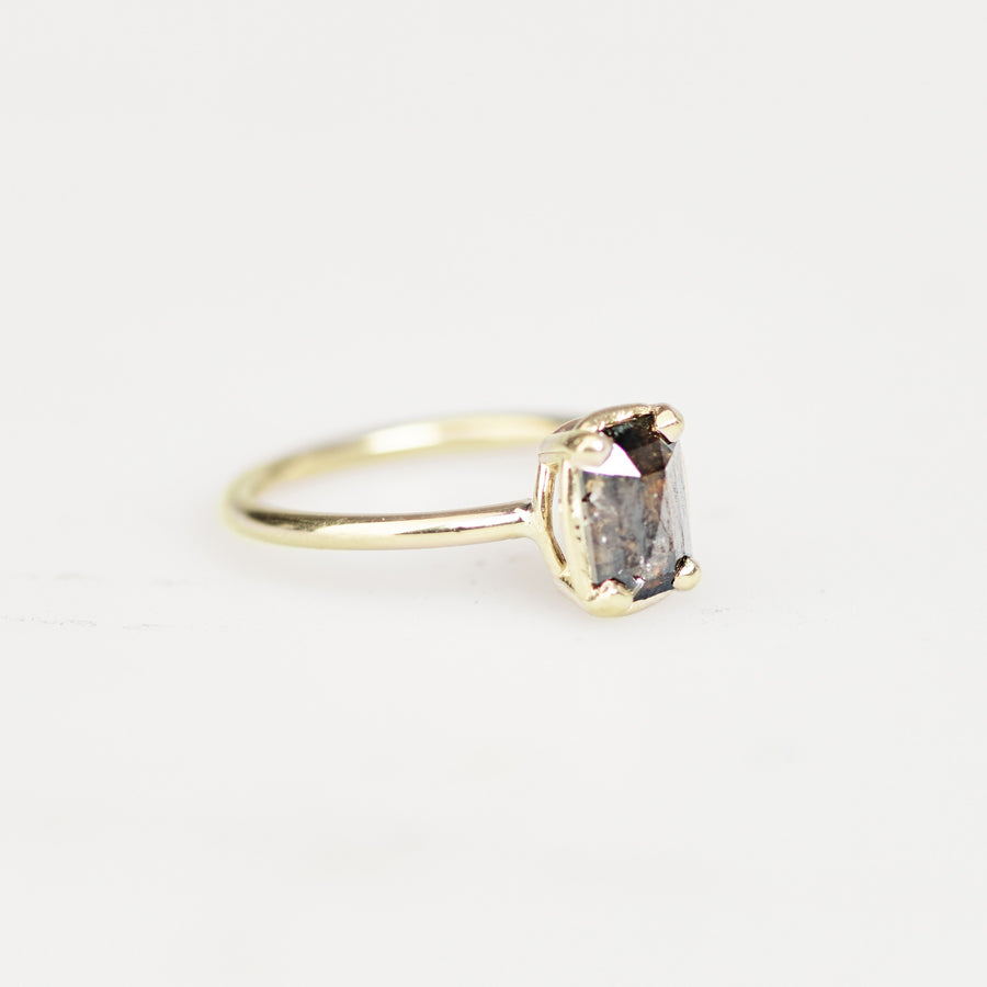 Elane | 1.5ct Emerald Cut Salt and Pepper Diamond 14k Yellow Gold Engagement Ring - MTD