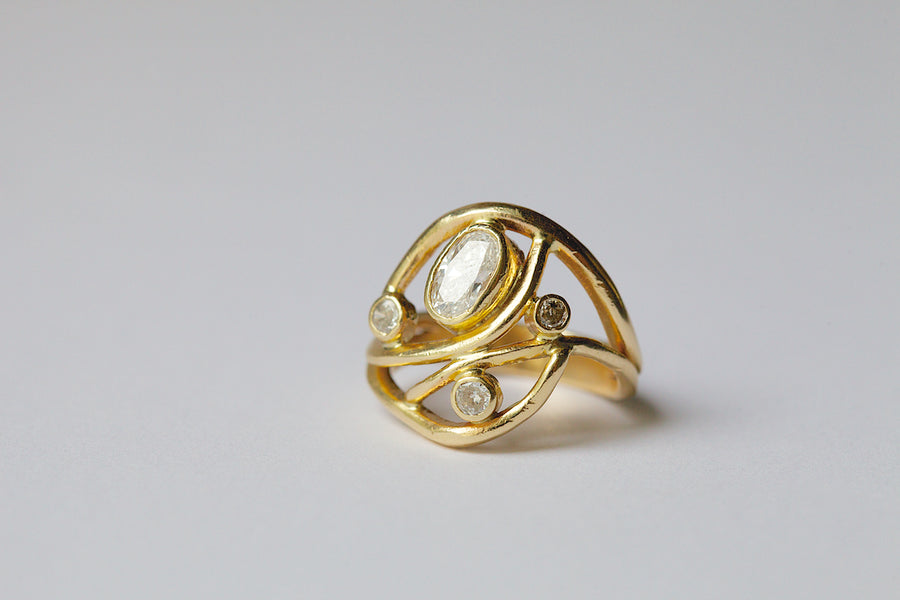 Amy | Organic Oval Diamond Engagement Ring Sculptural Split Band 14k Gold - Melissa Tyson Designs