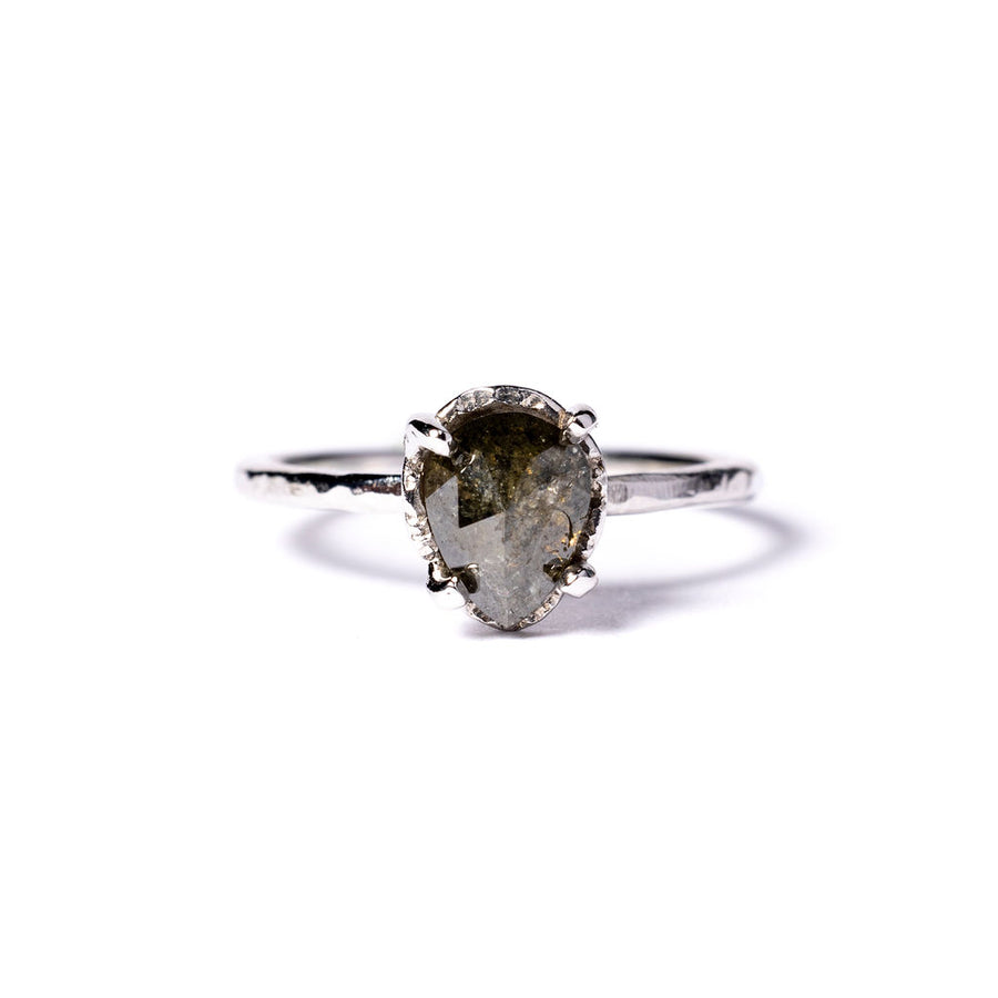 Ava | 1ct Pear Salt and Pepper Diamond 14k White Gold Engagement Ring - MTD