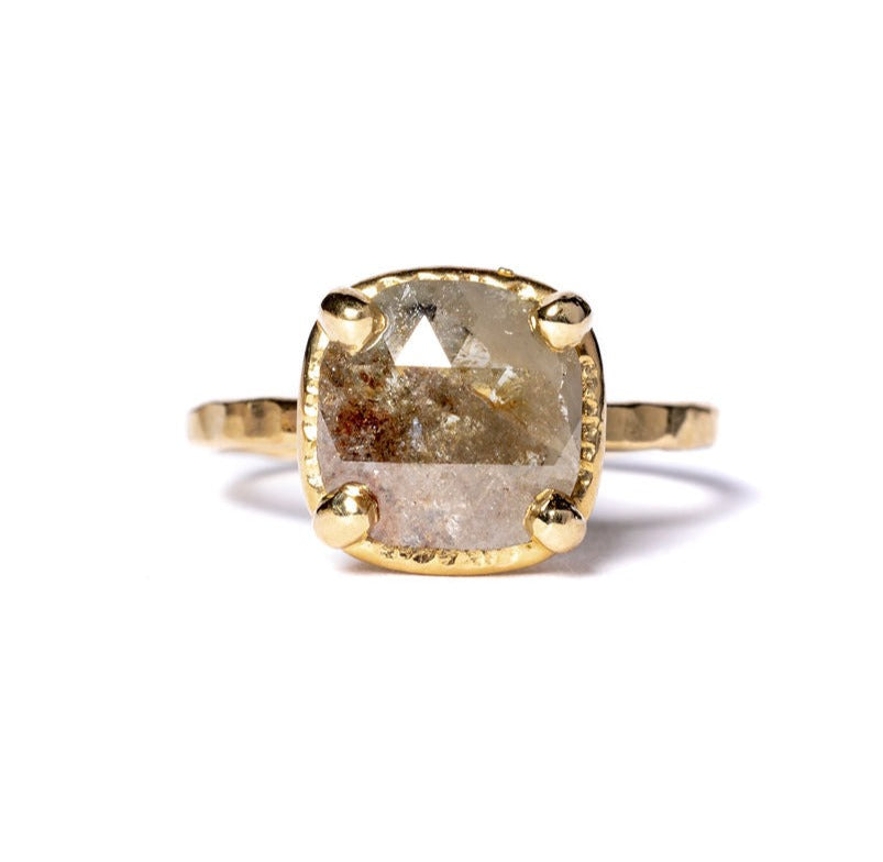 Clara | 2.5ct Salt and Pepper Diamond Cushion Rose Cut 14k Yellow Gold Engagement Ring - MTD