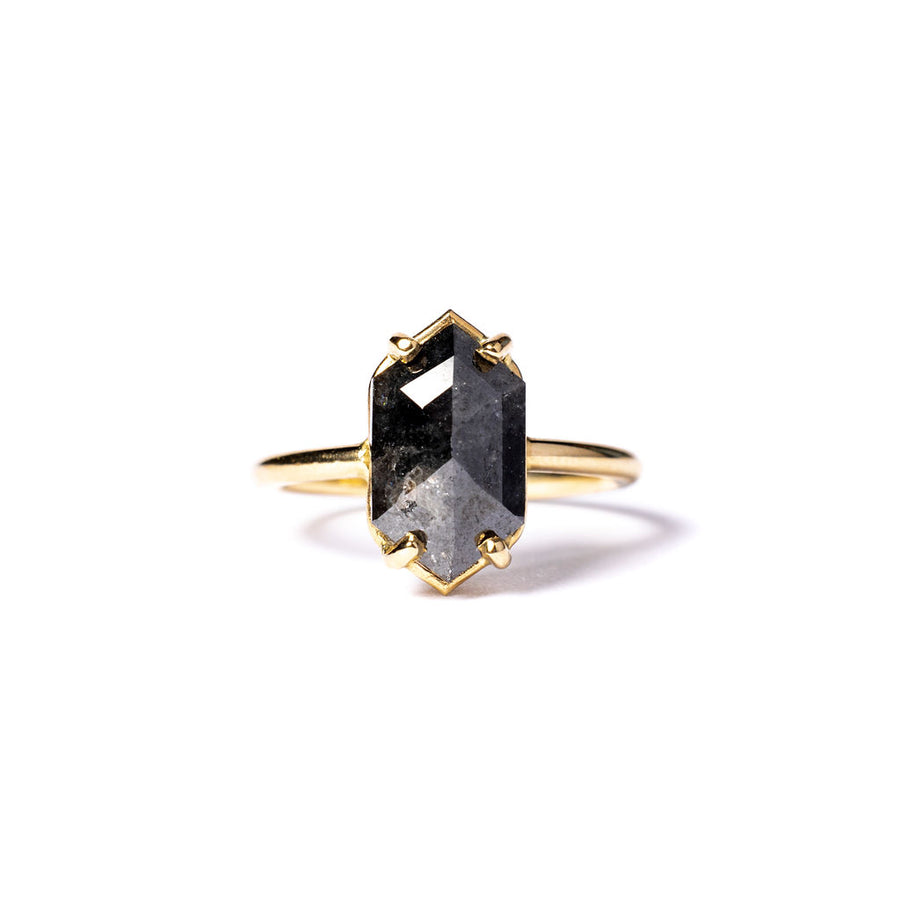 Cora | 3.07ct Elongated Hexagon Dark Grey Diamond Engagement Ring - MTD