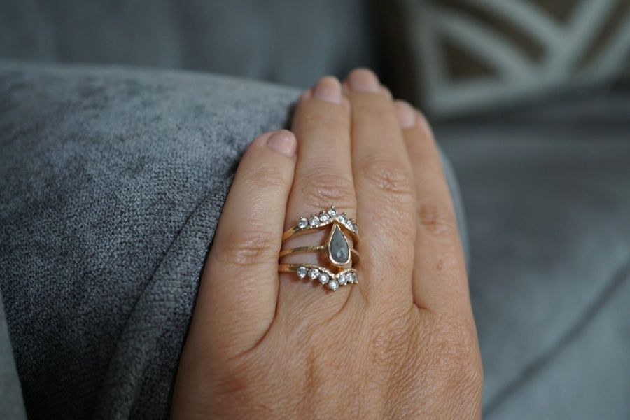 Amira | Gray Pear Diamond & White Diamond Stacking Engagement Ring Set - Melissa Tyson Designs
