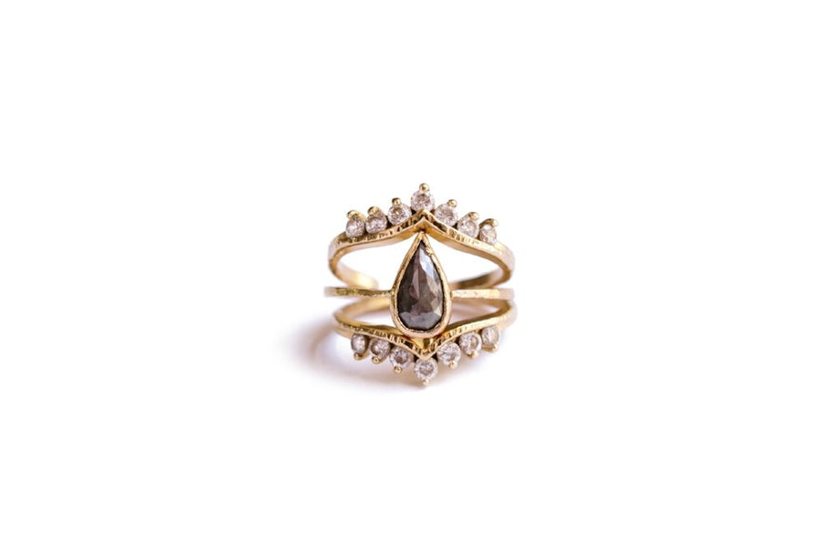 Amira | Gray Pear Diamond & White Diamond Stacking Engagement Ring Set - Melissa Tyson Designs