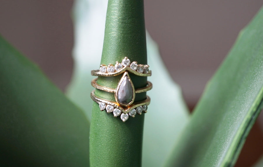 Amira | Gray Pear Diamond & White Diamond Stacking Engagement Ring Set - Melissa Tyson Designs