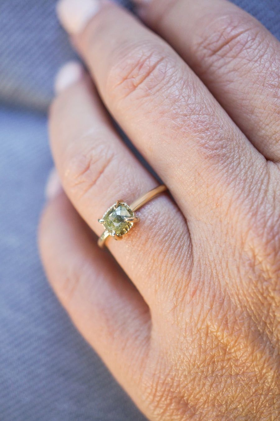 Olivine Salt and Pepper Diamond Ring - MTD