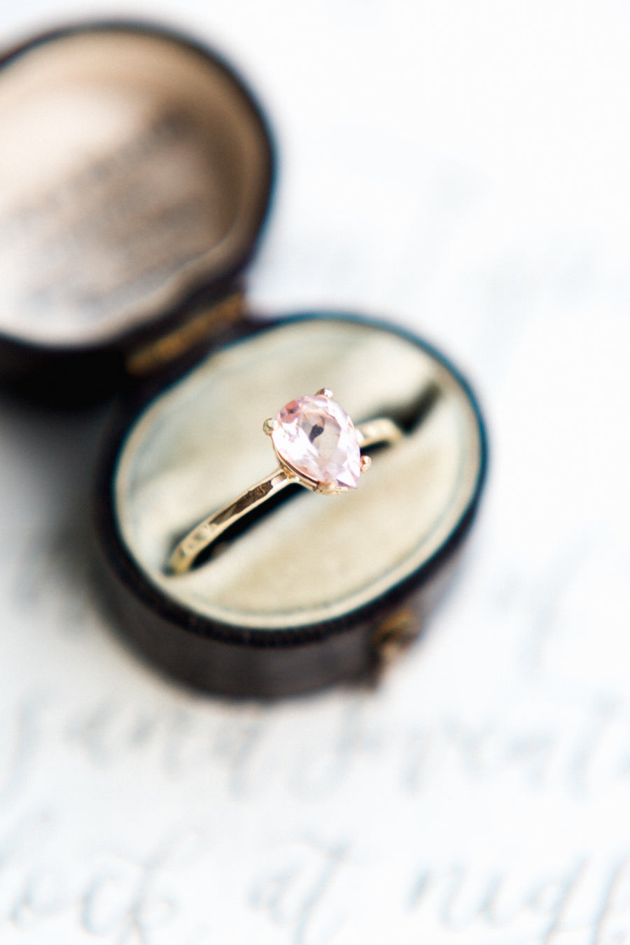 Pink Petal | Pink Pear Morganite Hammered 14k Recycled Gold Engagement Ring - Melissa Tyson Designs