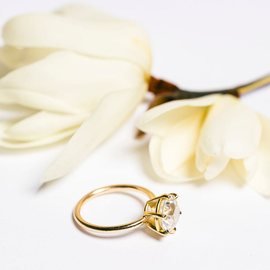 Daphne | 3.5ct Antique Cut Round Moissanite 18k Yellow Gold Engagement Ring Ready to Ship - MTD