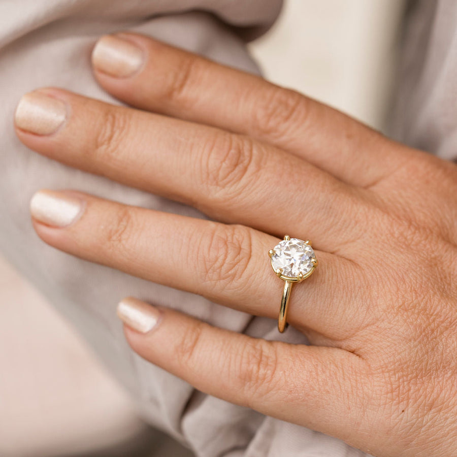 Daphne | 3.5ct Antique Cut Round Moissanite 18k Yellow Gold Engagement Ring Ready to Ship - MTD
