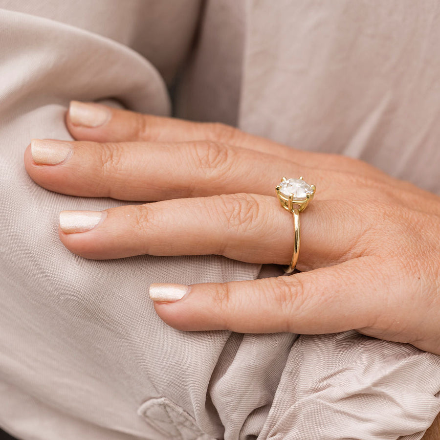 Daphne | 3.5ct Antique Cut Round Moissanite 18k Yellow Gold Engagement Ring Ready to Ship - MTD