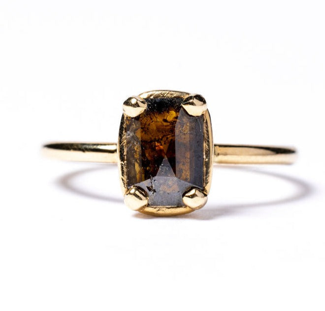 Elane | 1.5ct Emerald Cut Salt and Pepper Diamond 14k Yellow Gold Engagement Ring - MTD