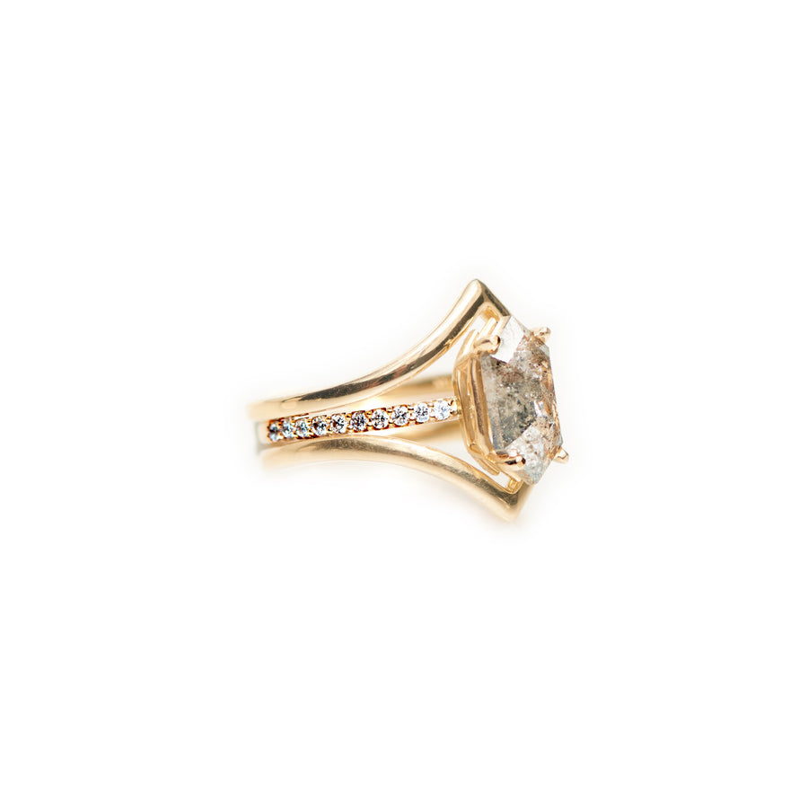 Sabrina with Smooth V Bands Stacking Engagement Ring Set - MTD