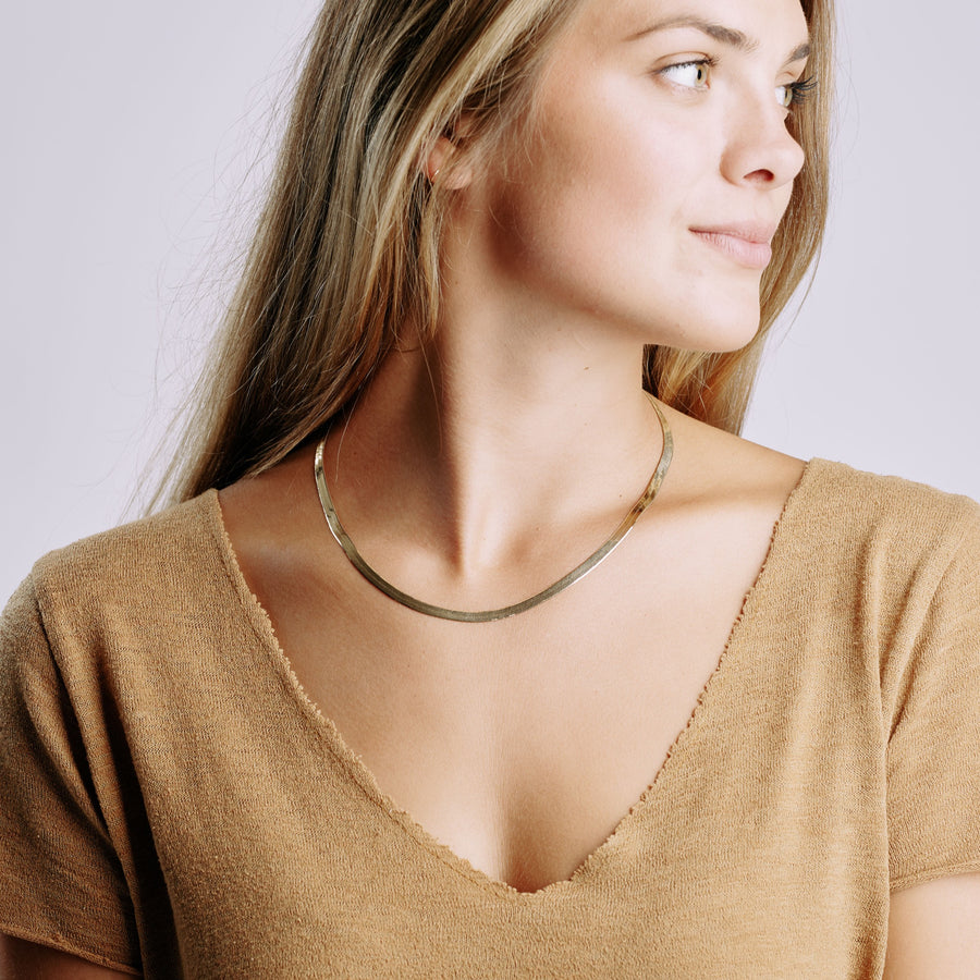 Medium Gold Brush Stroke Herringbone Necklace - MTD