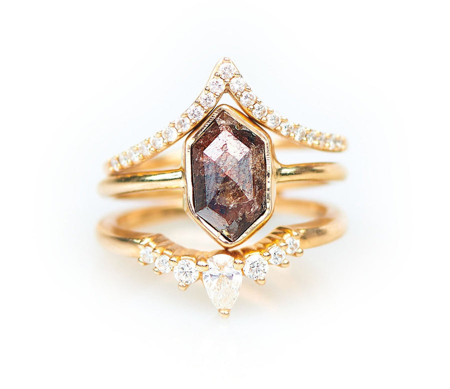 Redwoods | Hexagon Salt and Pepper Diamond Engagement Ring Stacking Set - MTD