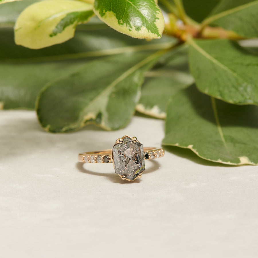 Hexagon salt and clearance pepper diamond ring