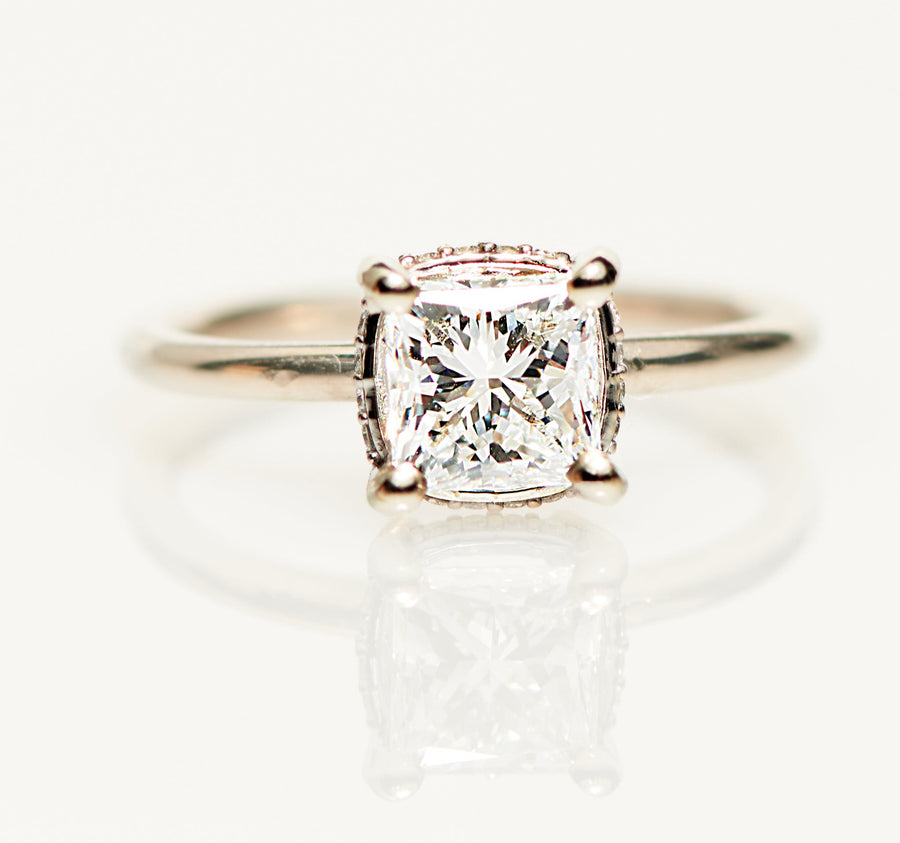 Shephard Princess Cut Diamond Hidden Halo Basket 14k Natural White Gold - MTD