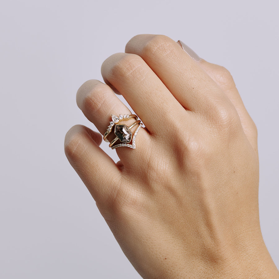 Redwoods | Hexagon Salt and Pepper Diamond Engagement Ring Stacking Set - MTD
