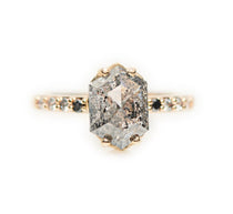 Grace | 3.05ct Elongated Hexagon Salt & Pepper Diamond Engagement Ring with Ombre Diamond Pave Band - MTD