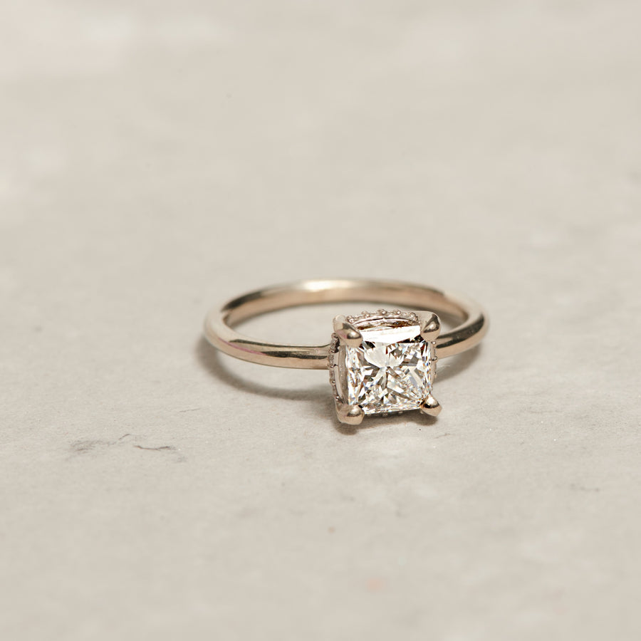 Shephard Princess Cut Diamond Hidden Halo Basket 14k Natural White Gold - MTD