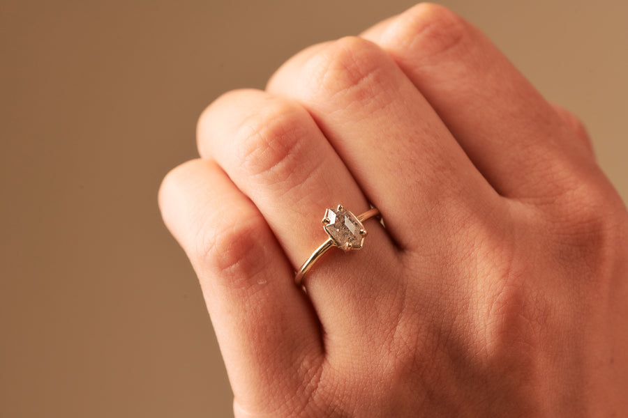 Kensie Elongated Hexagon Salt & Pepper Diamond Engagement Ring - MTD
