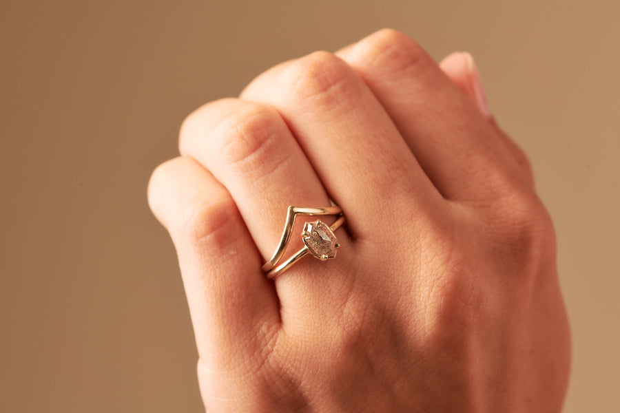 Kensie Elongated Hexagon Salt & Pepper Diamond Engagement Ring - MTD