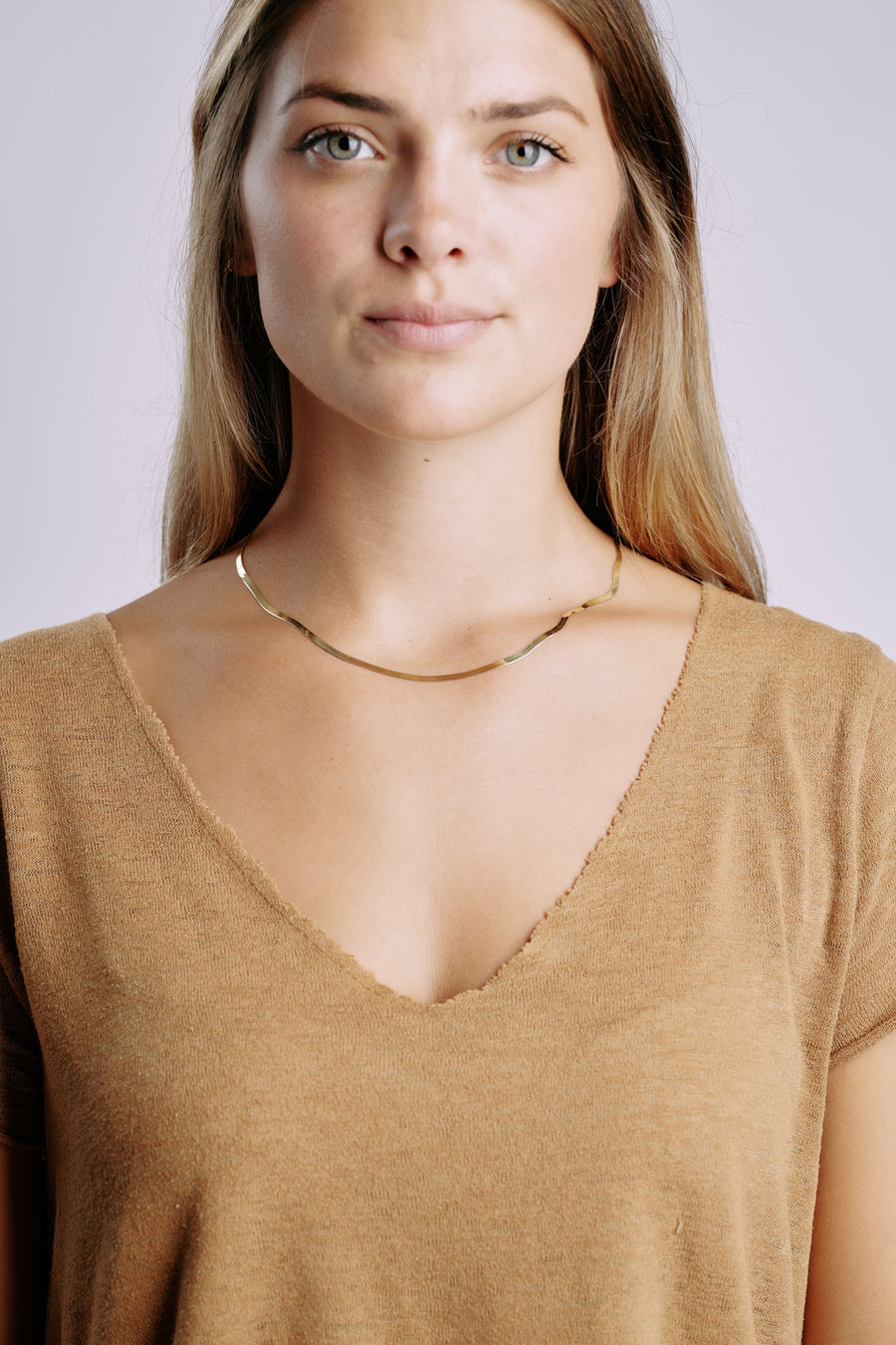 Small Gold Brush Stroke Herringbone Gold Necklace - MTD