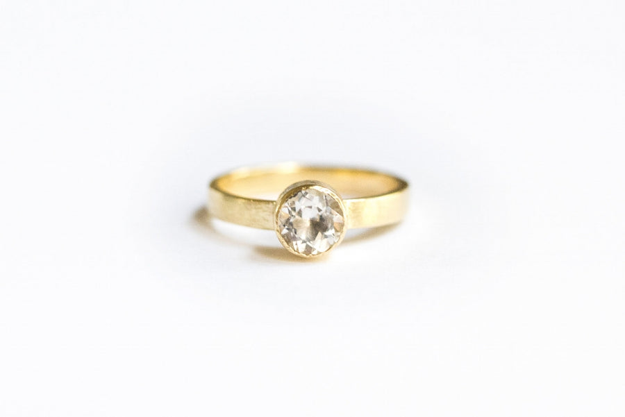 Leslie | Brushed 18k Gold Engagement Ring Wide Band - Melissa Tyson Designs