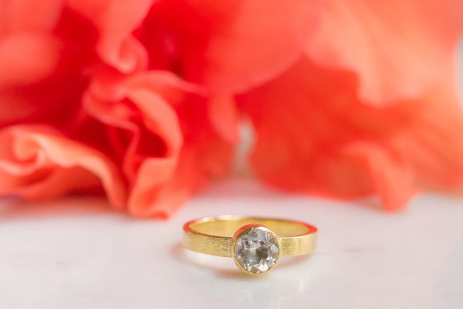 Leslie | Brushed 18k Gold Engagement Ring Wide Band - Melissa Tyson Designs