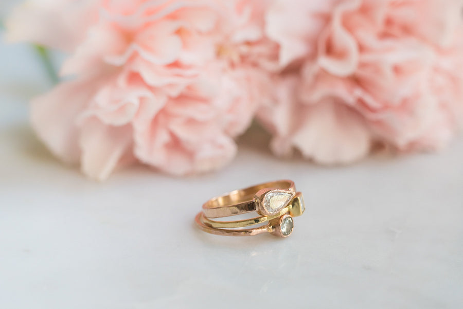 Dianus | Diamond Engagement Stacking Set 14k Hammered Rose Gold - Melissa Tyson Designs