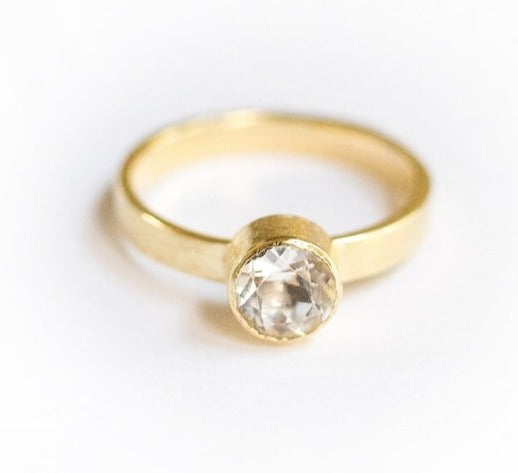 Leslie | Brushed 18k Gold Engagement Ring Wide Band - Melissa Tyson Designs