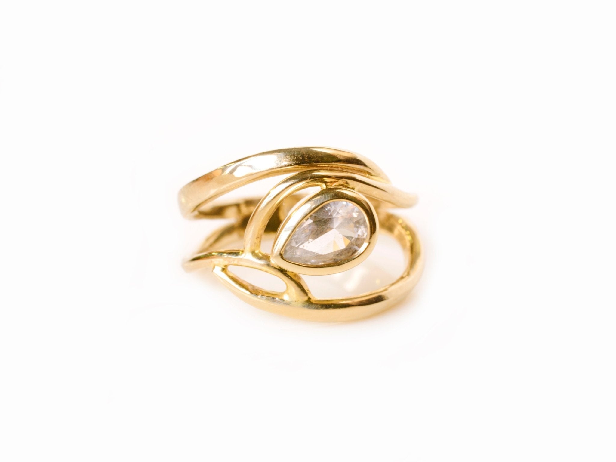 Flutter Ring Pear Lab Diamond Organic Bezel Set Split Shank Engagement Ring - MTD