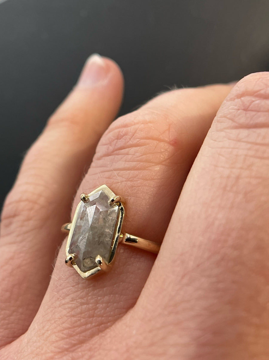 Waverly | 1.07ct Elongated Hexagon Salt and Pepper Diamond 14k Yellow Gold Engagement Ring - MTD
