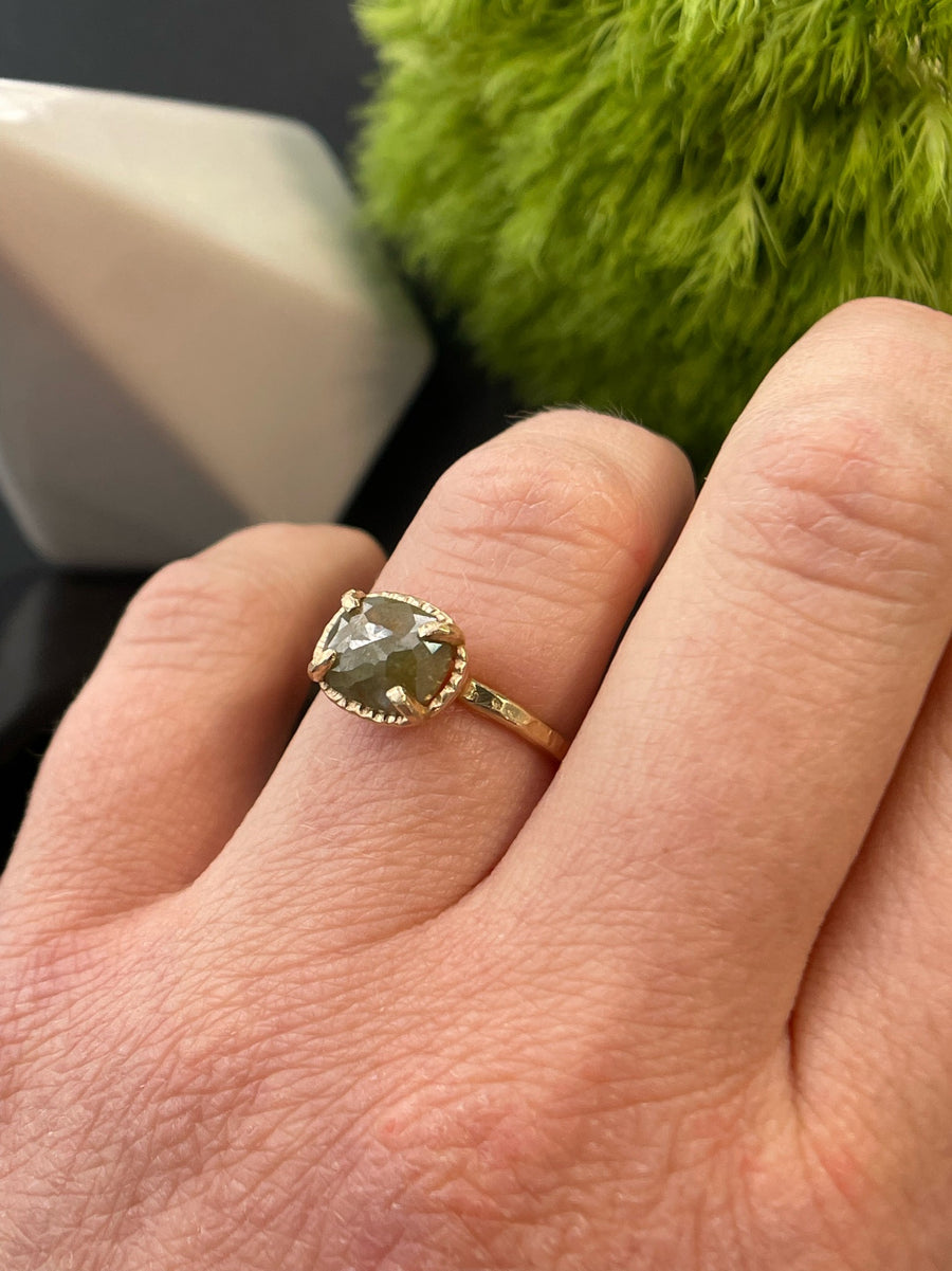 Honey | 2ct Oval Salt and Pepper Diamond 14k Yellow Gold Engagement Ring - MTD