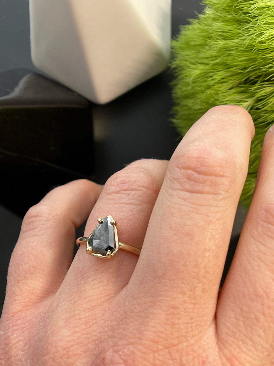 Scarlett | 1.1ct Shield Cut Salt and Pepper Diamond Engagement Ring 14k Yellow Gold - MTD