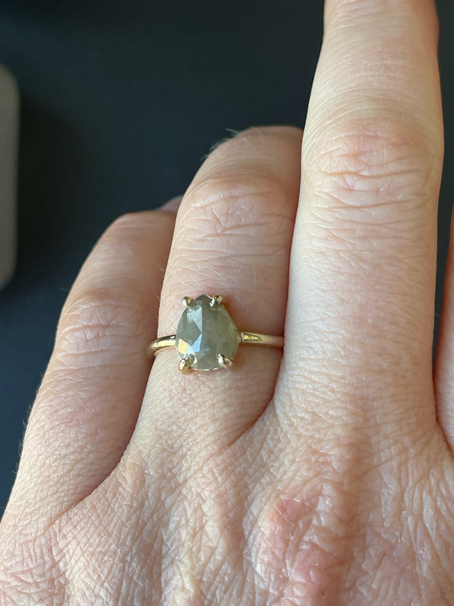 Ophelia | 1.5ct Salt and Pepper Pear Light Icy Gray Diamond Engagement Ring 14k Yellow Gold - MTD