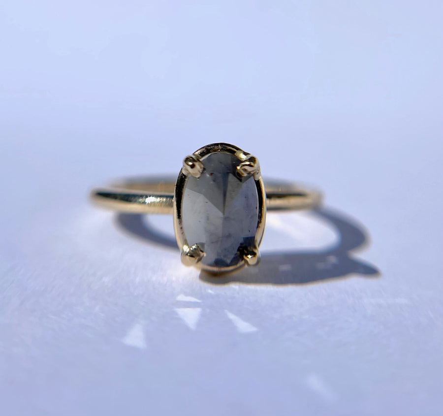 Margaret | 1ct Oval Salt and Pepper Diamond Engagement Ring 14k Yellow Gold - MTD