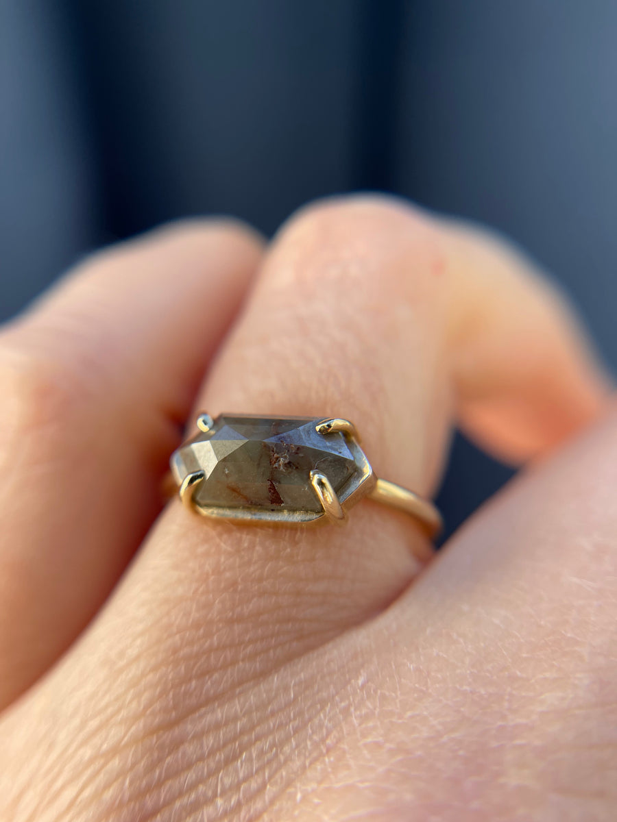 Isabella | 2.25ct Salt and Pepper Diamond Elongated Hexagon Engagement Ring 14k Yellow Gold - MTD