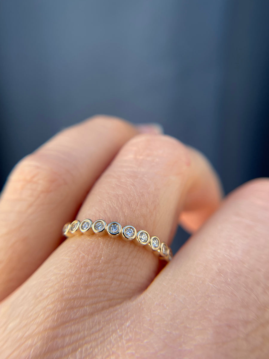 Bubble Band Bezel Set Diamond Stacking Wedding Ring - MTD
